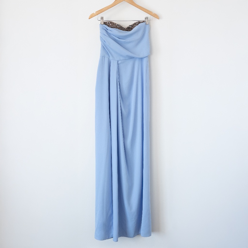 Marchesa Notte Blue maxi dress with Rhinestone embellishments 4